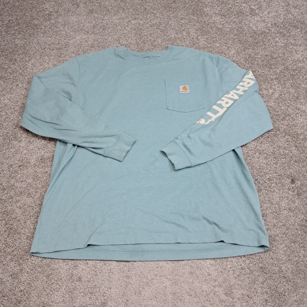 Carhartt Mens Loose Fit Michigan Graphic Long Sleeve Pocket T-Shirt Blue Large